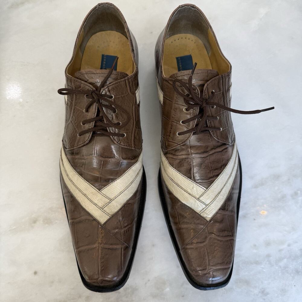 Vintage Georgio Brutini Shoes Oxford Dress Men 15 Brown Tan 2-Toned Leather
